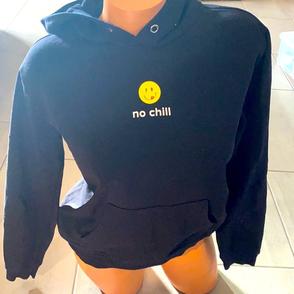 Forever 21 “No Chill” Small Black Graphic Drawstring Hoodie